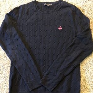 Brooks Brothers 346 navy sweater with pink logo